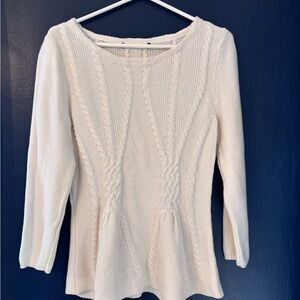 Anthropologie Cupio White Cable Knit Peplum Sweater Feminine Fit Medium